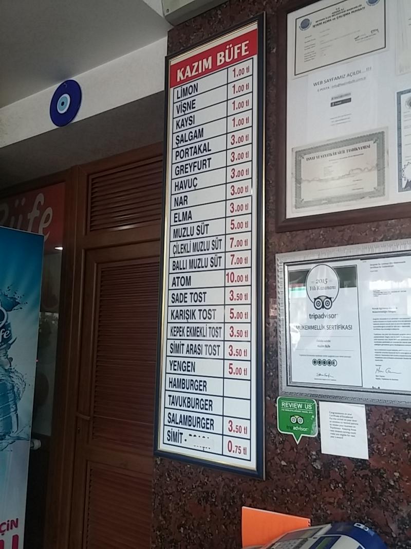 Kazım Büfe Fiyat Listesi