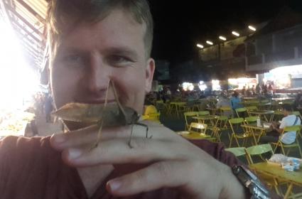 Tayland&#039;da canlı kalmayı başarmış bir çekirge. :) 